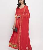 Red plain cotton long-dresses