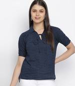 Fair blue tie - knot women schiffli top