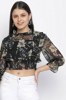 Grime black floral printed women top