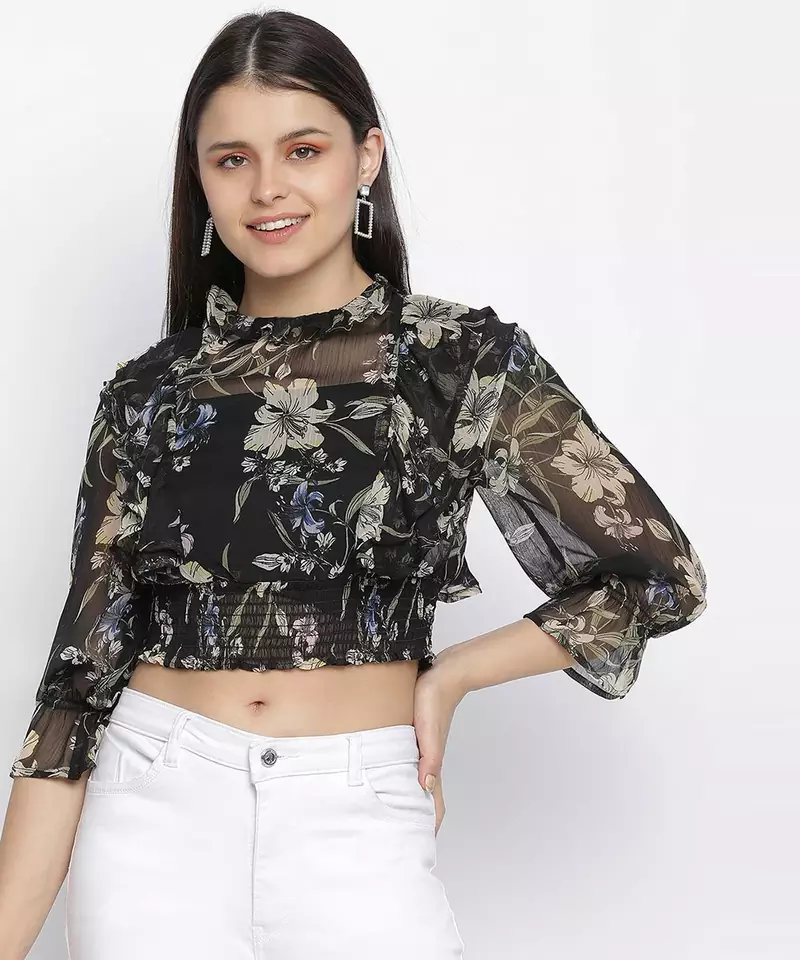 Grime black floral printed women top