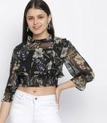 Grime black floral printed women top