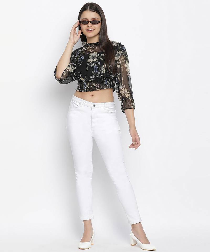 Grime black floral printed women top