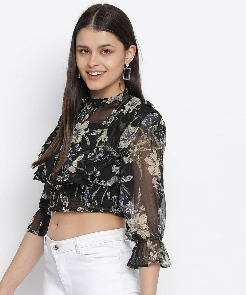 Grime black floral printed women top