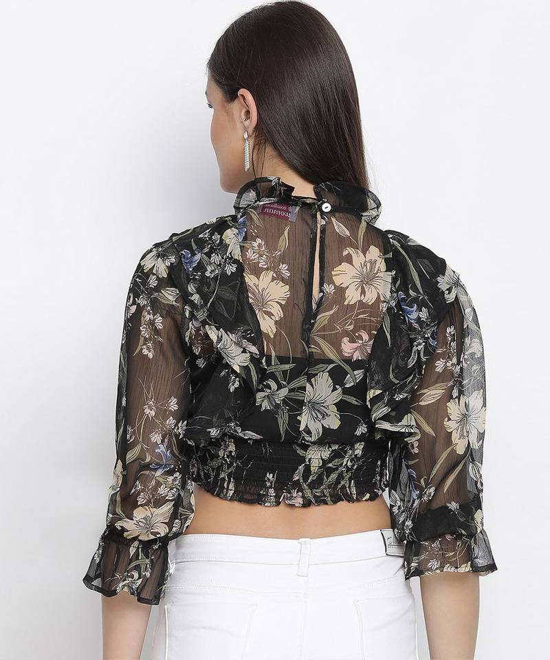 Grime black floral printed women top