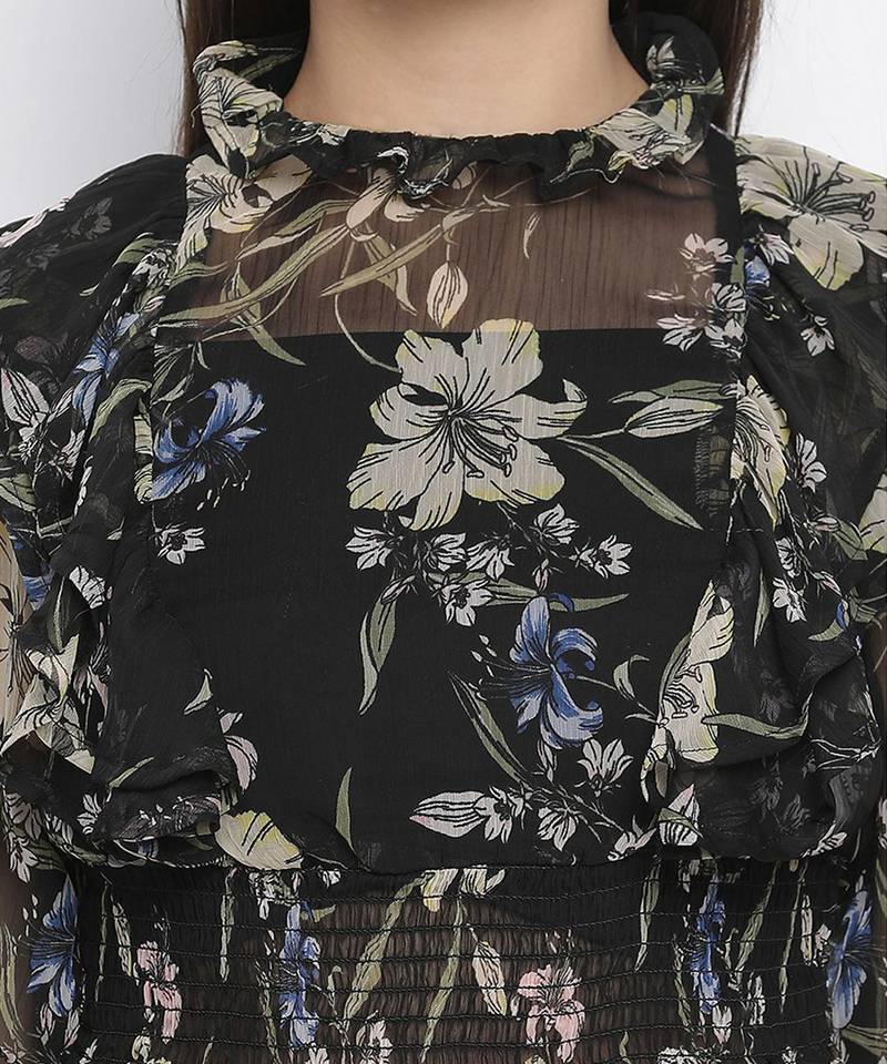 Grime black floral printed women top