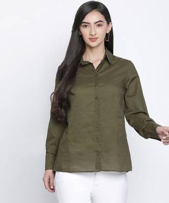 Kahki solid plain women shirt 1