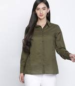Kahki solid plain women shirt