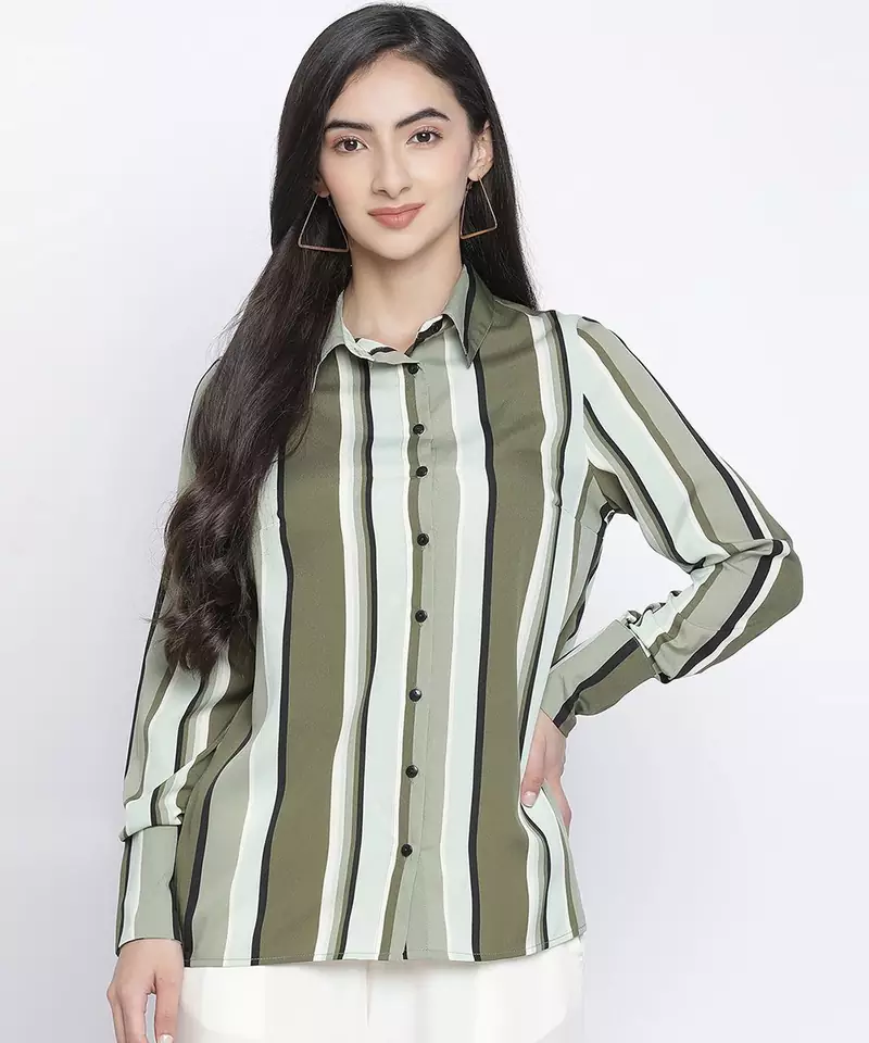 Mash of colours stripes print women shirt