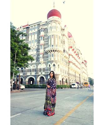 Ajrakh handcrafted on Modal silk with running blouse 3