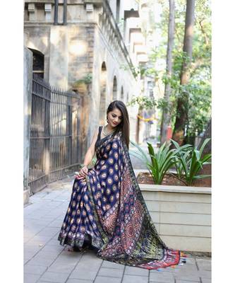 Ajrakh handcrafted on Modal silk with running blouse 4