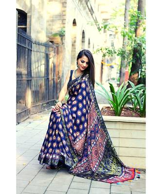 Ajrakh handcrafted on Modal silk with running blouse 1