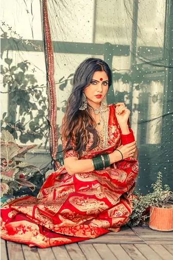 Aditri Red Silk Saree with Blouse