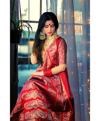 Aditri Red Silk Saree with Blouse 3