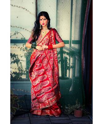Aditri Red Silk Saree with Blouse 1