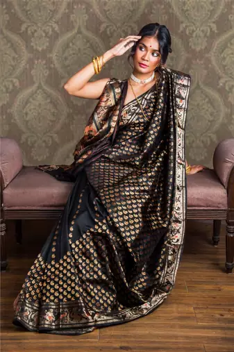 Black  all over Baluchari with meenakari perfect for the festivities