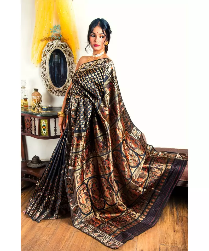 Black  all over Baluchari with meenakari perfect for the festivities
