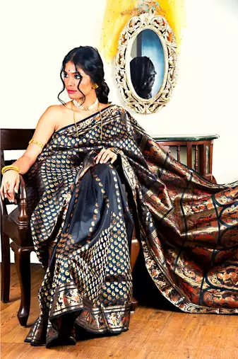 Black  all over Baluchari with meenakari perfect for the festivities