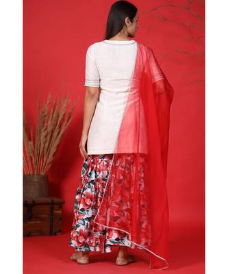 floral sharara with white kurta and organza dupatta set 2