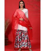 floral sharara with white kurta and organza dupatta set
