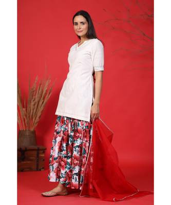 floral sharara with white kurta and organza dupatta set 3