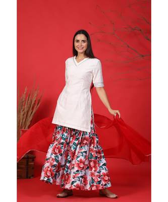 floral sharara with white kurta and organza dupatta set 4
