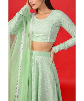 mint green bandhani lehenga set 4