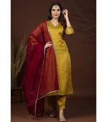 golden silk kurta set with handwork embroidery