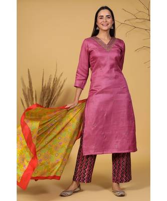 purple handwork kurta set with floral dupatta 1