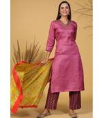 purple handwork kurta set with floral dupatta