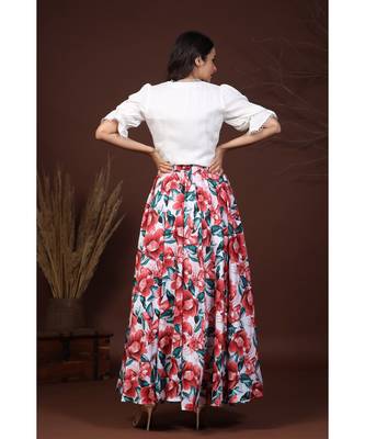 white laced shirt with floral skirt 2