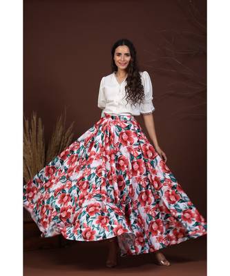 white laced shirt with floral skirt 1
