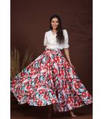 white laced shirt with floral skirt