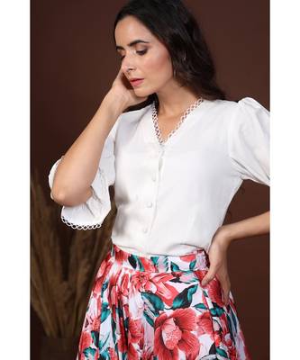 white laced shirt with floral skirt 3