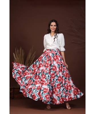 white laced shirt with floral skirt 5