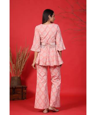baby pink top and pant set with pearl belt 2