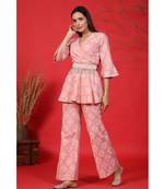 baby pink top and pant set with pearl belt