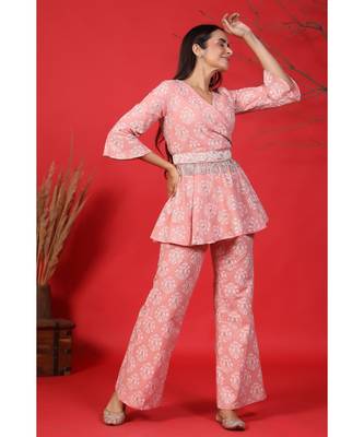 baby pink top and pant set with pearl belt 3