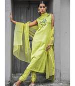 green silk kurta set with sequin work