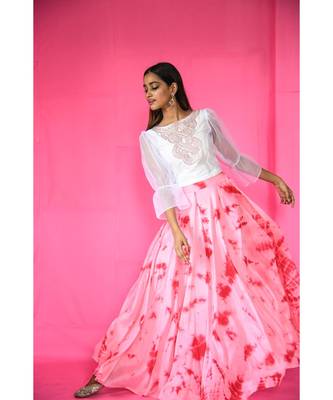 rhinestone embellished top with shibori skirt 1