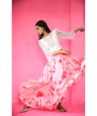 rhinestone embellished top with shibori skirt 2
