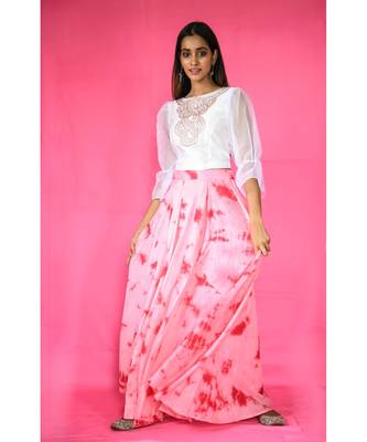 rhinestone embellished top with shibori skirt 3