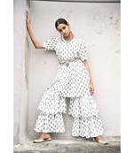 white printed top and palazzo set