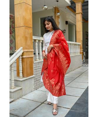 white suit set with red jacquard dupatta 3