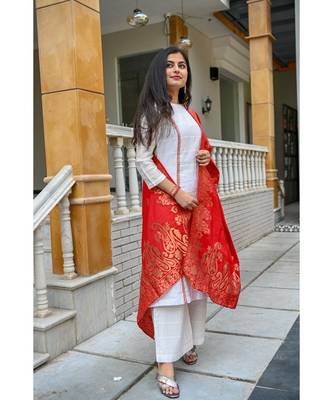 white suit set with red jacquard dupatta 4