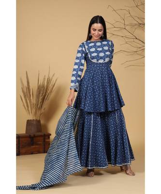 indigo sharara with leheriya dupatta 1