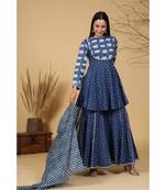 indigo sharara with leheriya dupatta