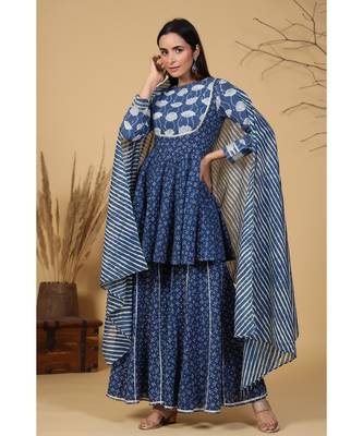 indigo sharara with leheriya dupatta 2