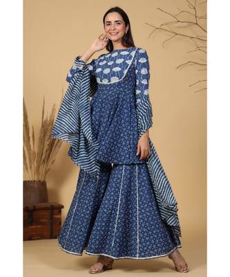 indigo sharara with leheriya dupatta 3