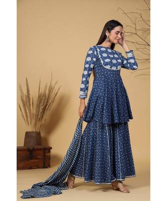 indigo sharara with leheriya dupatta 5