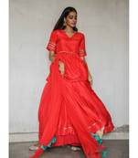 red lehenga set with net dupatta
